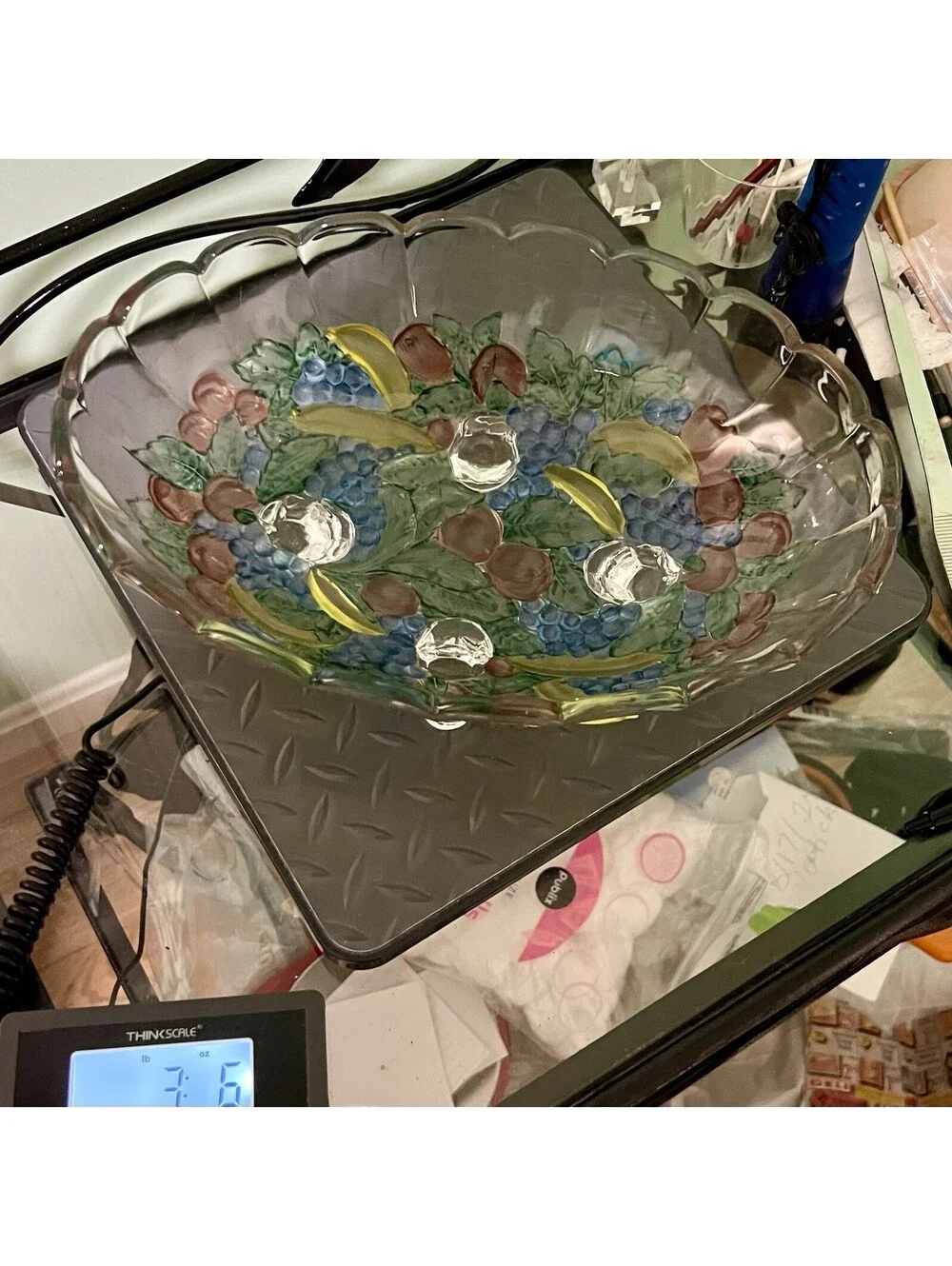 Indiana Glass 1960s Garland Flashed Fruit Oval Three-Footed Bowl, 12x8.5x4.5”